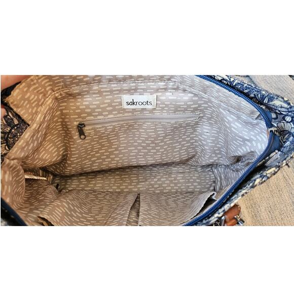 Sakroots Metro Tote Purse Coated Canvas Handbag Owl Charm Canvas Blue Desert - Picture 8 of 14